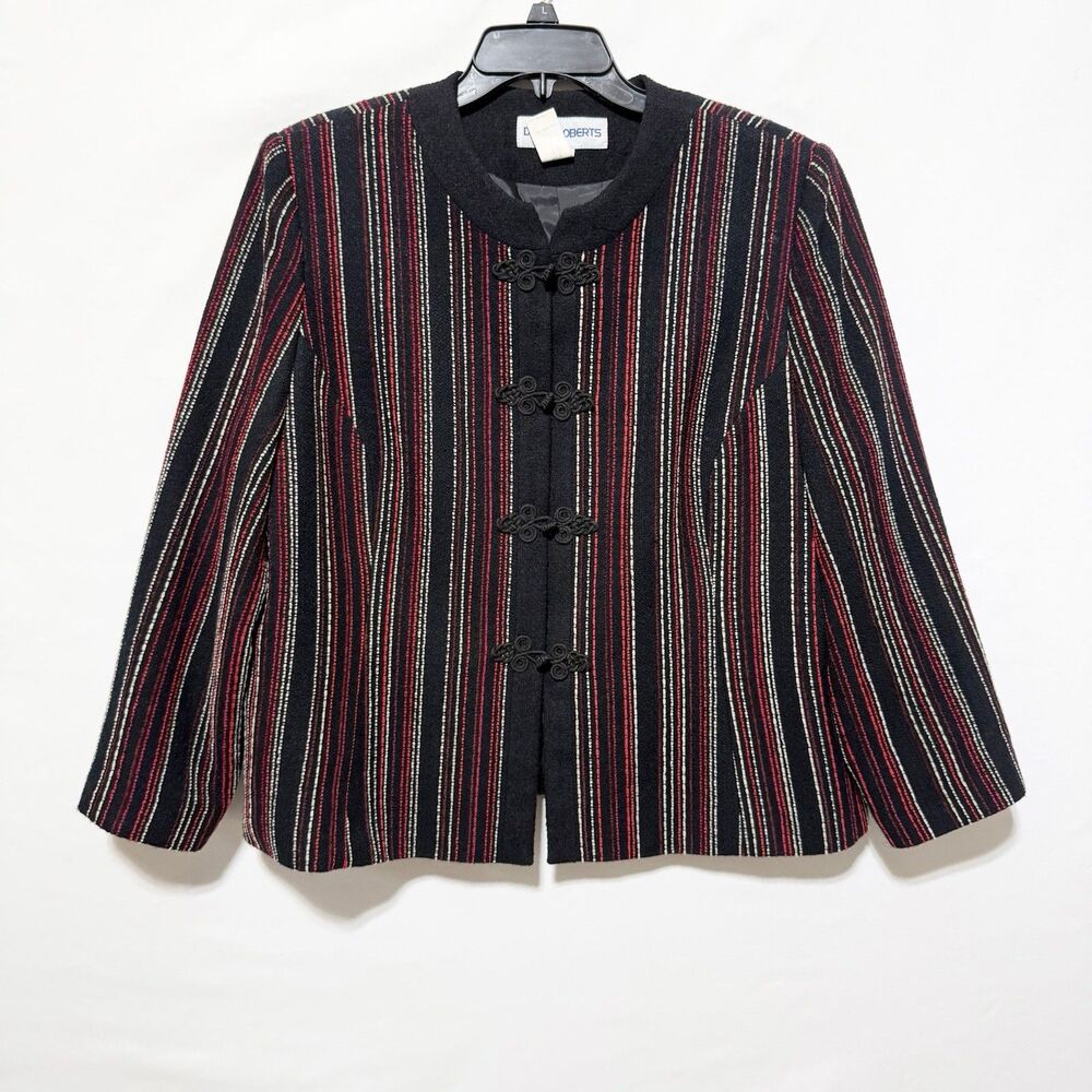 Vintage 90s Diane Roberts Womens 14 Black Red Striped Frog Closure Jacket